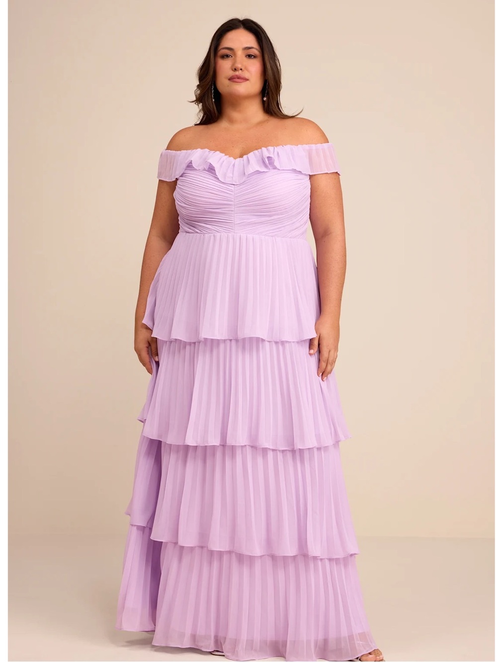 Lulus Always Remarkable Lavender Off Shoulder Pleated Tiered Maxi Dress Plus 1X